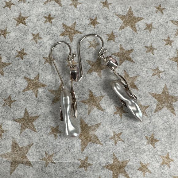 NWOT Real Silver Genuine Pearl & Genuine Amethyst Dangling Earrings - Picture 3 of 3